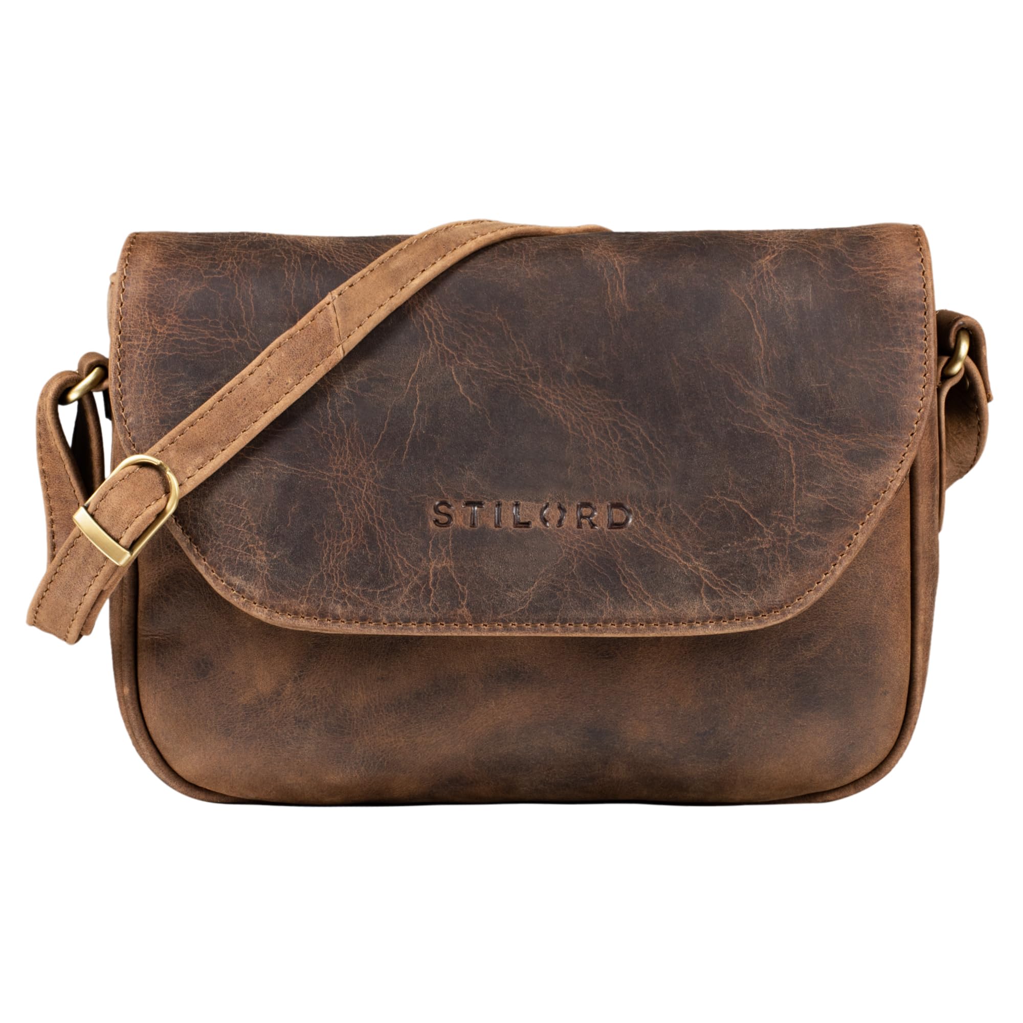 STILORD Esther Damen Handtasche Umhängetasche Echtleder Vintage Ledertasche zum Ausgehen Klassische Abendtasche Partytasche Freizeittasche Leder Farbe:mittel - braun