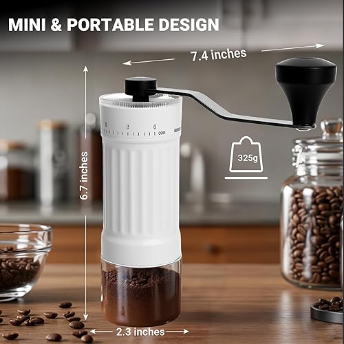 Miniatura 4 de Mini molinillo de café manual con 40 ajustes ajustables, molinillo de café portátil de mano con capacidad de 1.06 oz, molinillo de café cónico con