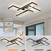 Vista 7 de Modernas luces LED de techo para dormitorio, 26 pulgadas, regulables, cuadradas, para sala de estar, con control remoto, lámpara negra