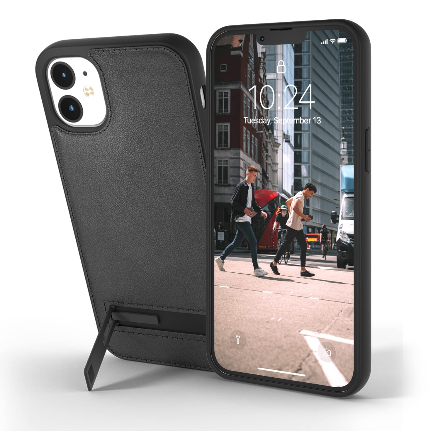 Snakehive Metro Leather Case for Apple iPhone 12/12 Pro || Real Leather Phone Case with Stand || Genuine Leather & MagSafe Compatible Leather Cover with Kickstand (Black)