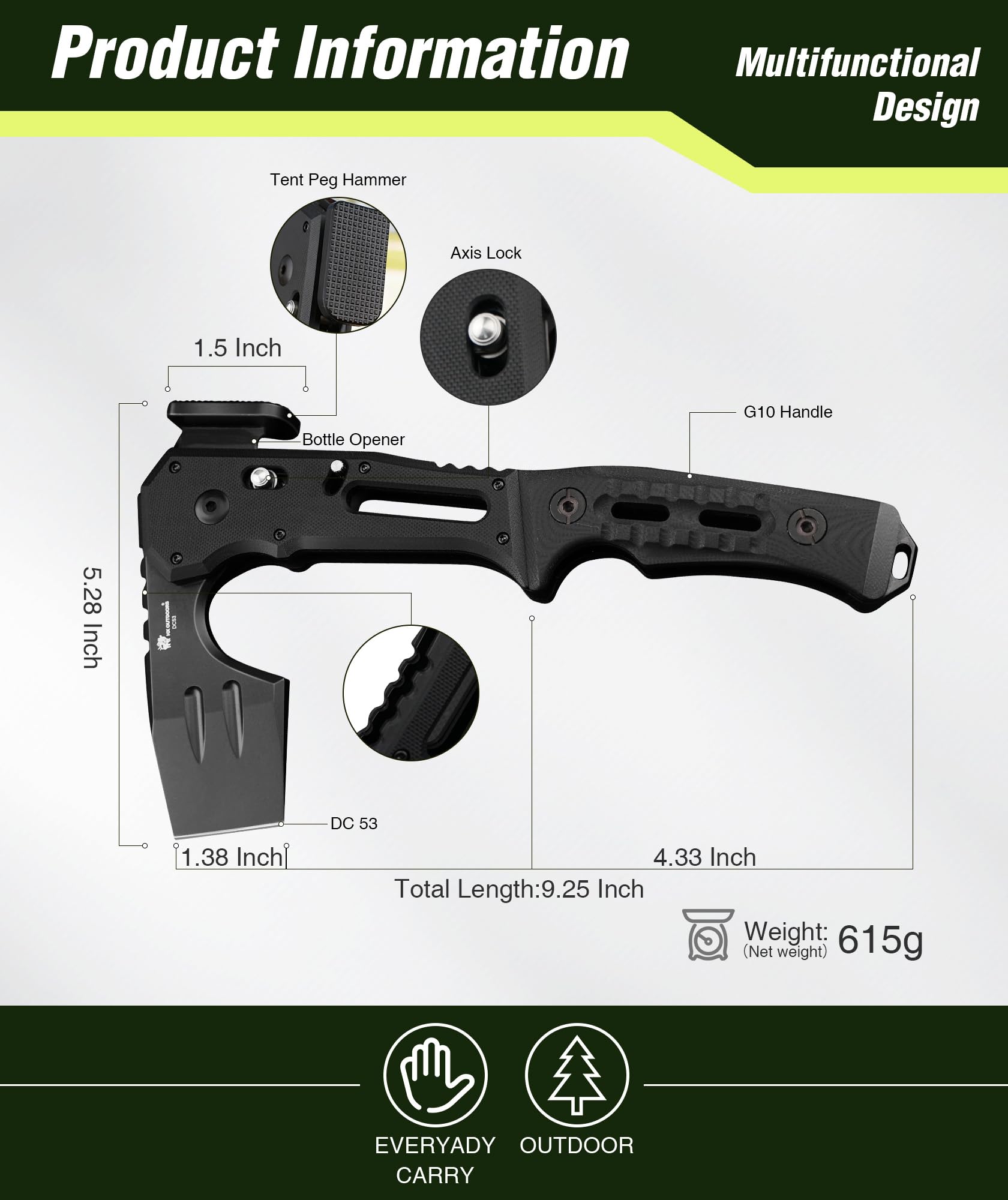 ４シーズン8人用　耐暴風雨構造　米国ハンター御用達　Cabela's Amazon.com : HX OUTDOORS Folding Hatchet Axe Survival Multitool