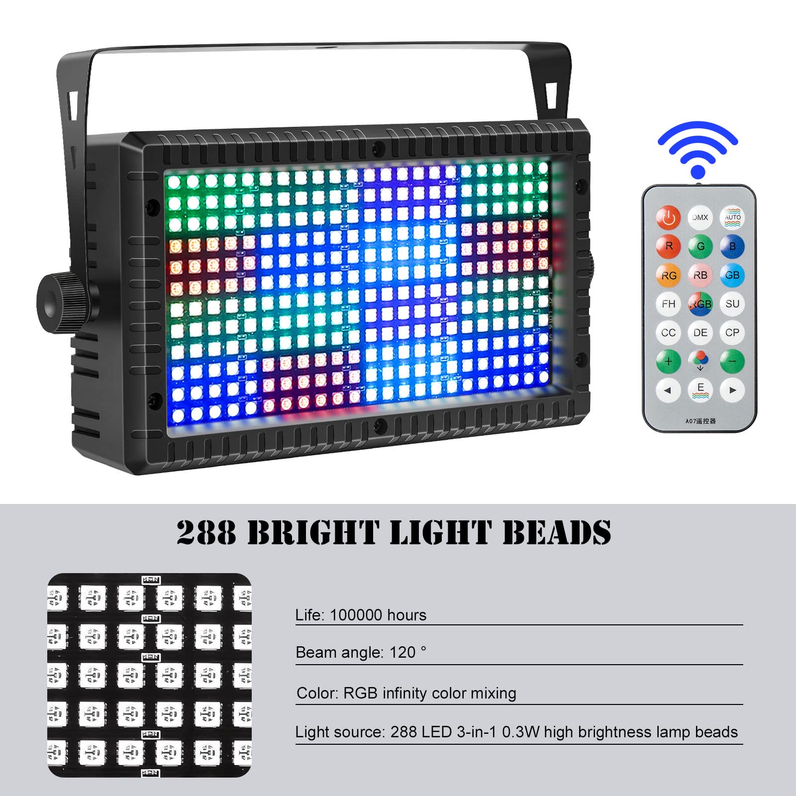 Proiezione a Strobe ZKYMZL 288 LED RGB 3-in-1 - Luci da Palco DMX con Telecomando e Attivazione Acustica per Eventi, Concerti, Matrimoni, Club e Chiese (2 pezzo)