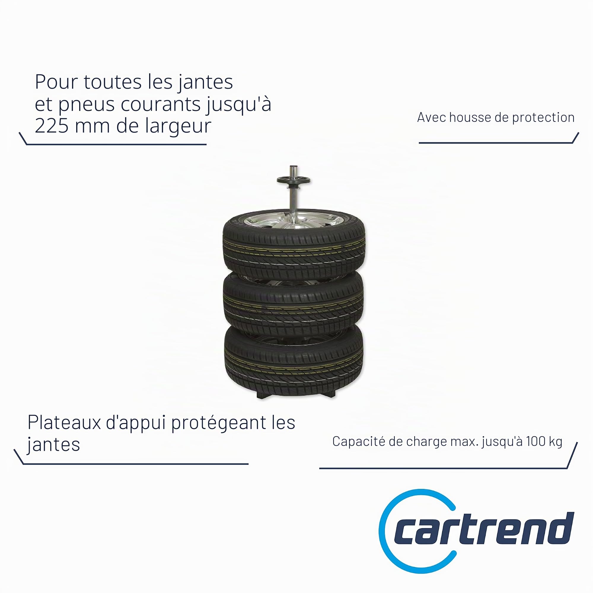Cartrend 7730056 Support de jantes avec housse protectrice pour pneu, pour une largeur de pneu jusqu'à 225 mm