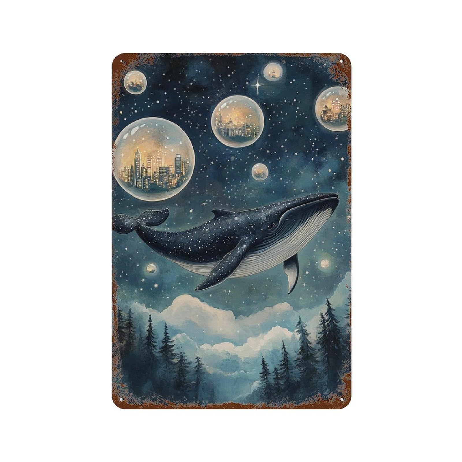 Garage Style Whale Dreams in Bubble City Aged Metal Wall Plaque 11.8"x7.9", Novelty Wall Decor for Bar And Workshop