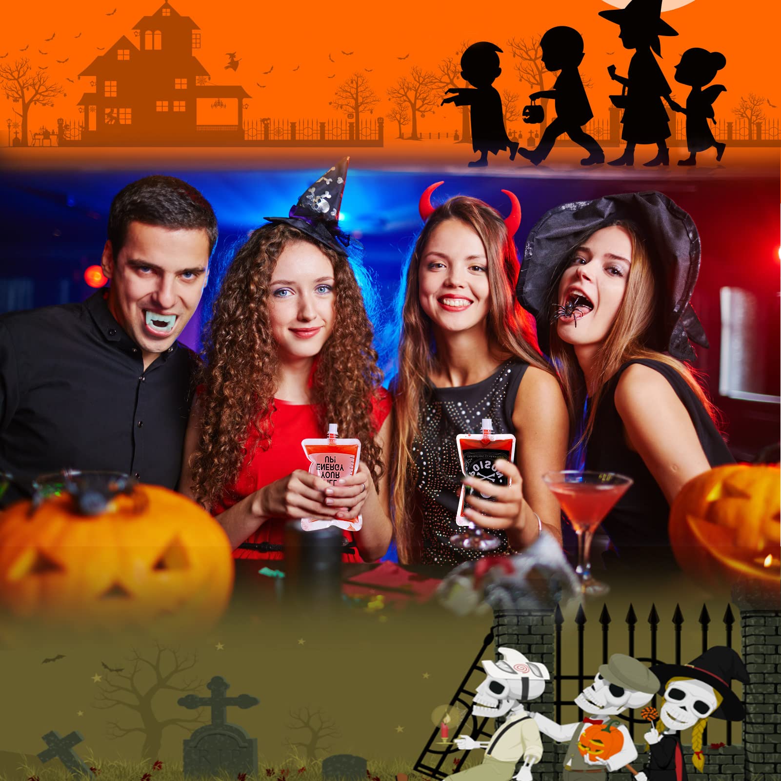 Bolsa de Sangre, 16 Piezas Bolsa de Sangre de Halloween, con un Embudo, Vacías Bolsas de Bebida, para Disfraz de Halloween Suministros Fiesta Temática de Zombis Fiesta de Vampiros — view 4