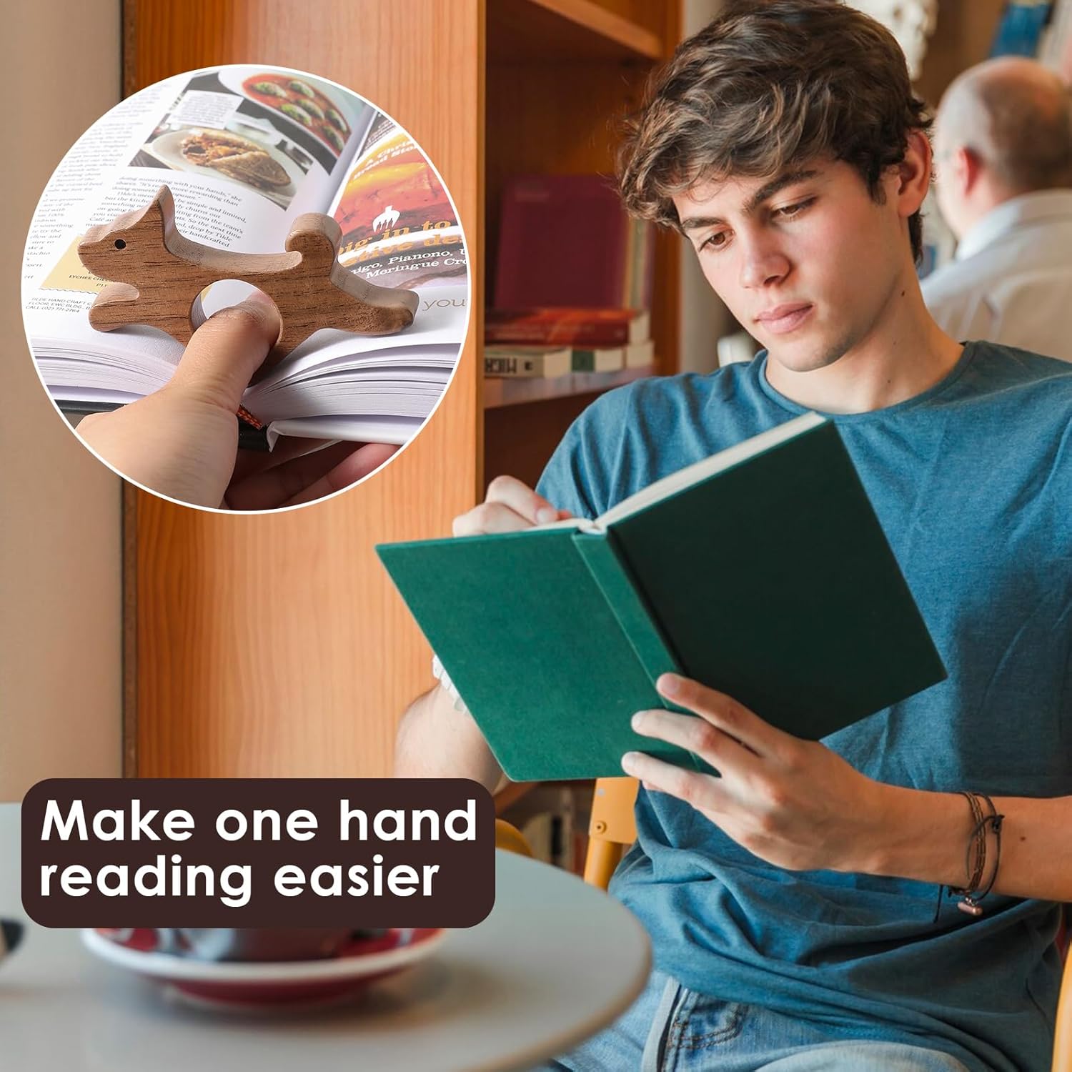 Wooden Book Thumb Page Holder for Women Men Leather Weighted Bookmarks Book Weight Page Holder Reading Accessory Gift for Reader Writer Lover Book Worm Mom Father Gift (PH02Page Holder-Dog, Large)