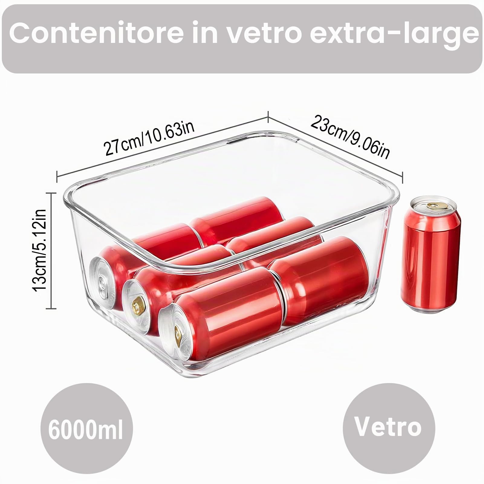 Contenitori Grandi in Vetro con Coperchio, 6 l, Ermetici, Adatti al Congelatore, Contenitori Ermetici per Alimenti per Pollo, Tacchino, Melone o Piatti di Festa