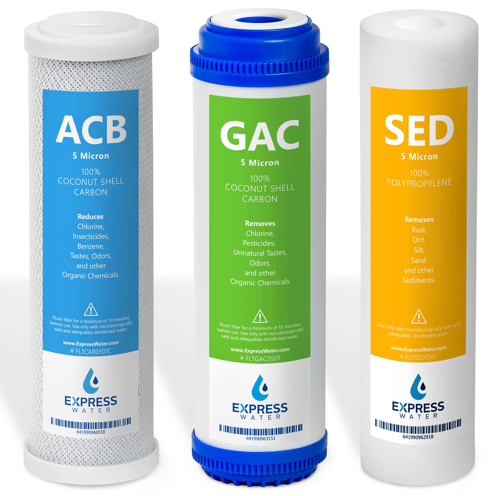 EXPRESS WATER6 Month Direct System Under Sink System Replacement Filter Set – 3 Filters with Carbon (GAC, ACB) and Sediment (SED) – 10 inch Size Water Filters