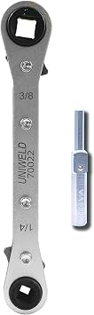 Uniweld 70022 Reversible Ratchet Wrench with DHVA Dual Hex Wrench Adaptor, Silver