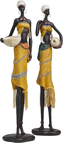 Miniatura 4 de Deco 79 Polystone People - Escultura africana hecha a mano con jarras de agua y detalles de joyas, juego de 2 6 pulgadas de ancho, 24 pulgadas de