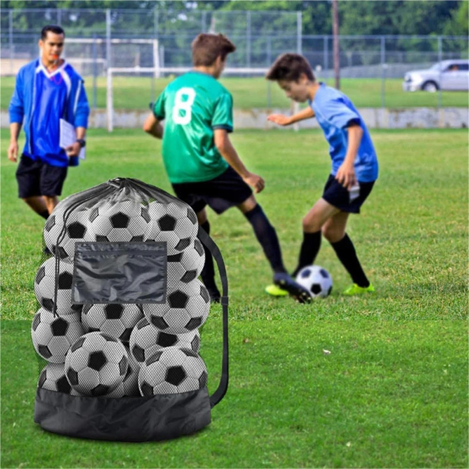 Borsa da calcio in rete 2 pezzi, borsa extra large con coulisse for riporre palloni basket, tasca cerniera, pallavolo e, borse palestra per Palla