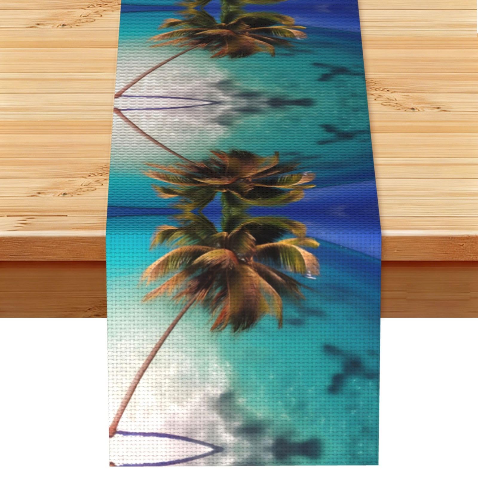 Caribbean Islands Linen Look Table Runner 13x72-Wrinkle Resistant Farmhouse Style for Dining Table Decor