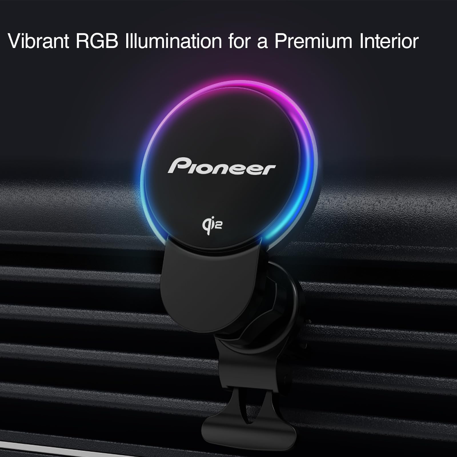 Pioneer SDA-SC600 Magnetischer Qi2 Smartphonehalter mit kabellosem Schnellladen bis 15W, RGB-Beleuchtung, Lüftungsschlitz-Halterung, MagSafe kompatibel