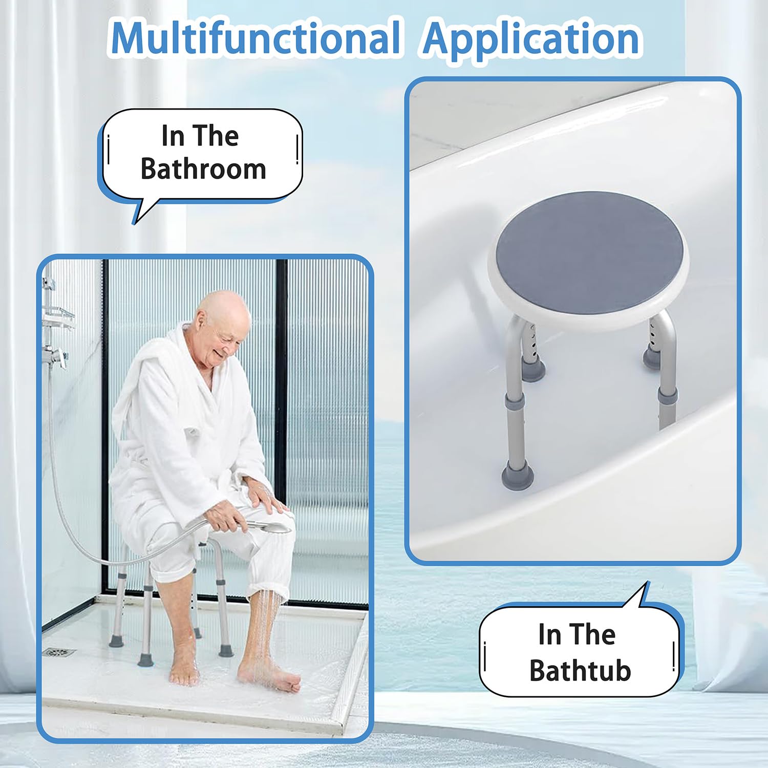 Asiento giratorio plegable y ajustable para baño, bañera, silla de ducha, taburete para ancianos y discapacitados, banco de transferencia de bañera para personas mayores para ducha interior (gris,