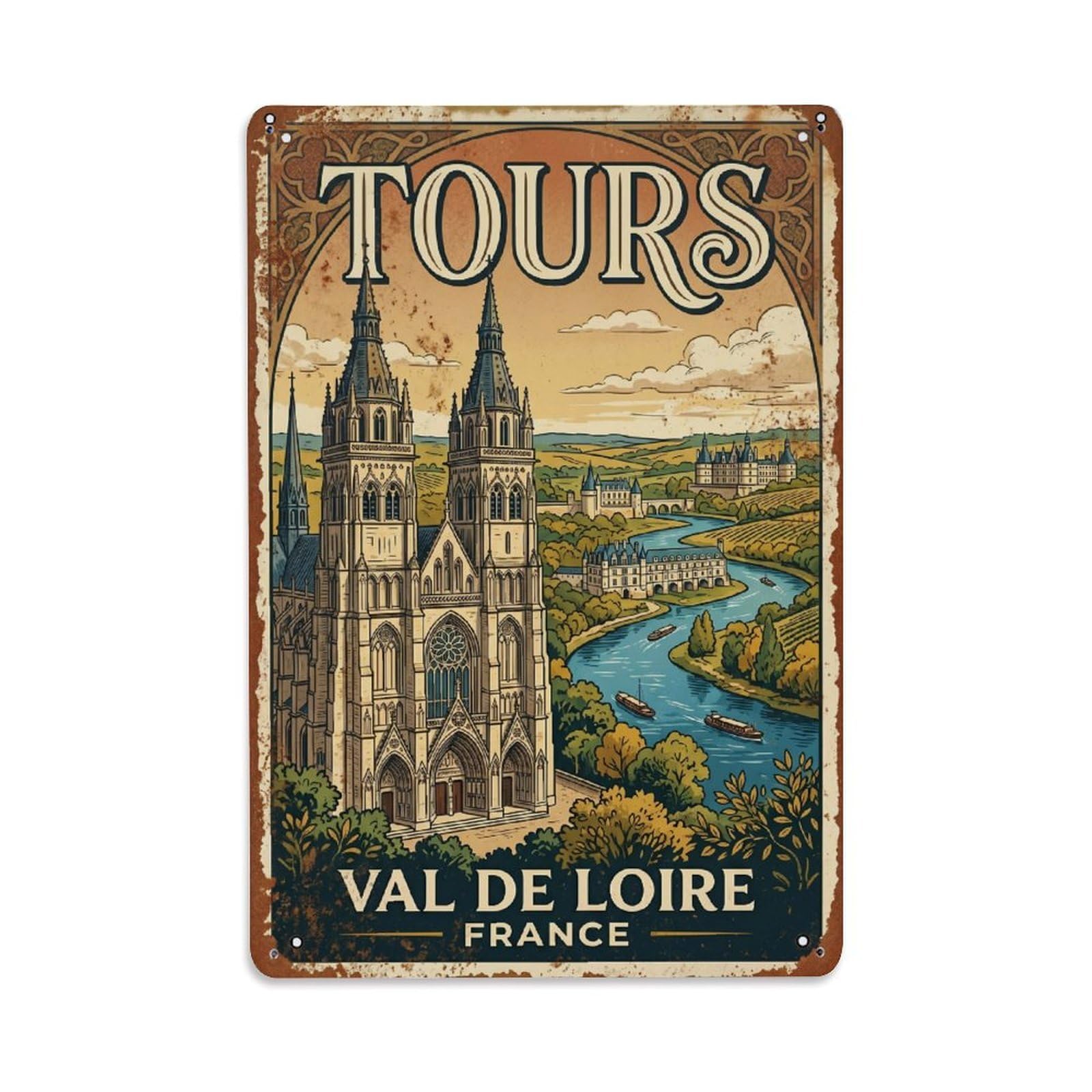Cmhok Vintage Style Vintage Travel Tours France Metal Tin Sign Wall Decor For Cafe, Club, Garden Metal Poster 8X12inch