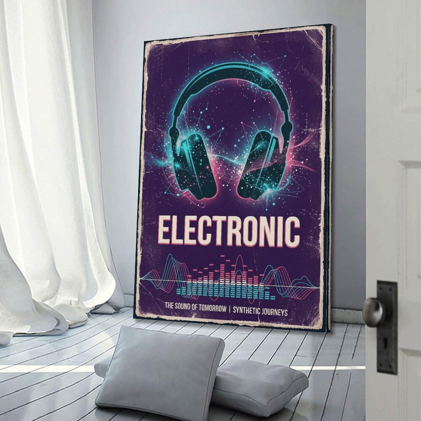 XKUGA Poster con stampa su tela con musica elettronica e nebulosa con cuffie e galassie, decorazione artistica da parete moderna, ideale per la famiglia, la grotta degli uomini, la sala giochi, la