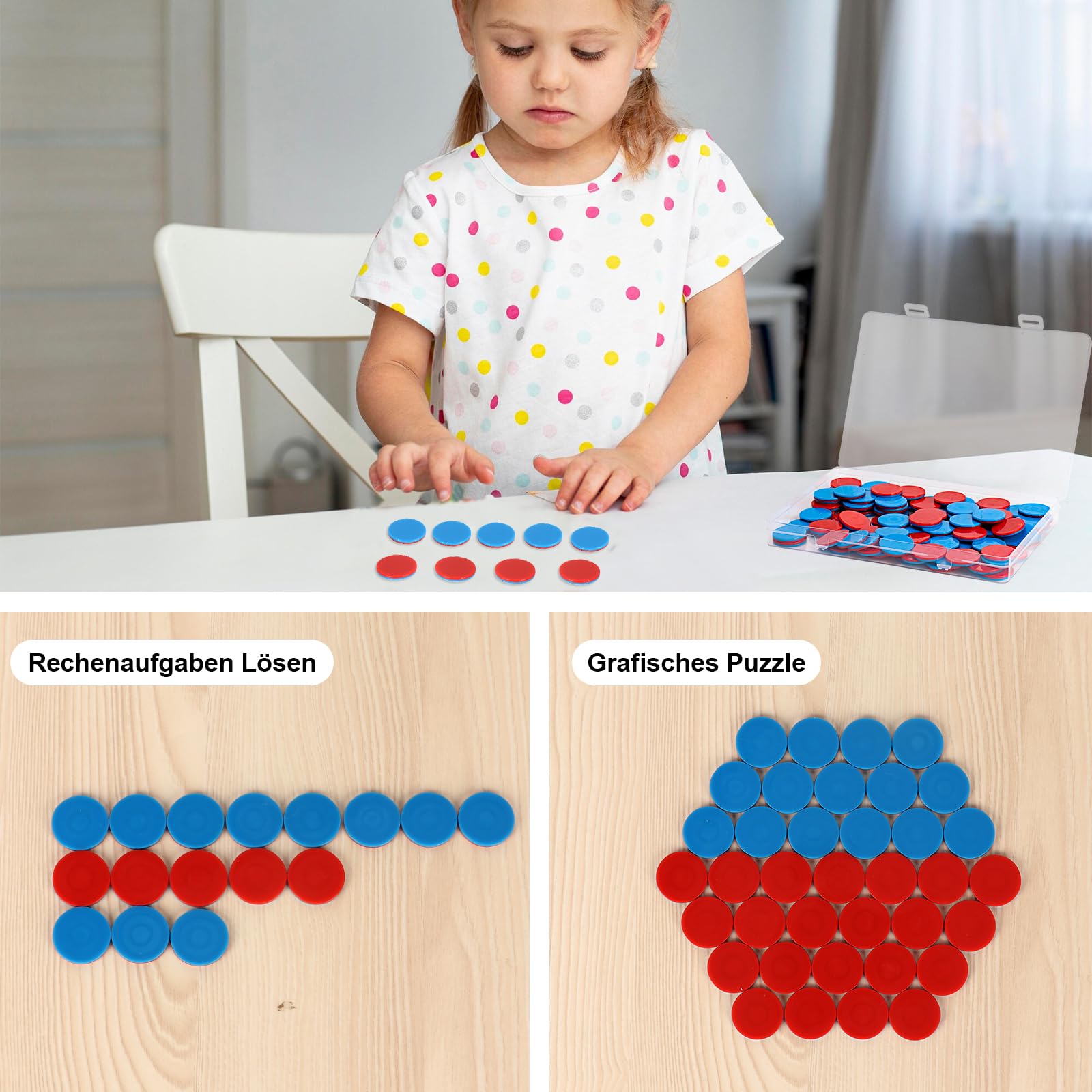 100 sztuk płytek dwustronnych w kolorze czerwonym, niebieskim, plastikowym, 1 pudełko z tworzywa sztucznego, zestaw matematyki, pomoc w liczeniu, matematyka, płytki dwustronne, chipy do liczenia rąk