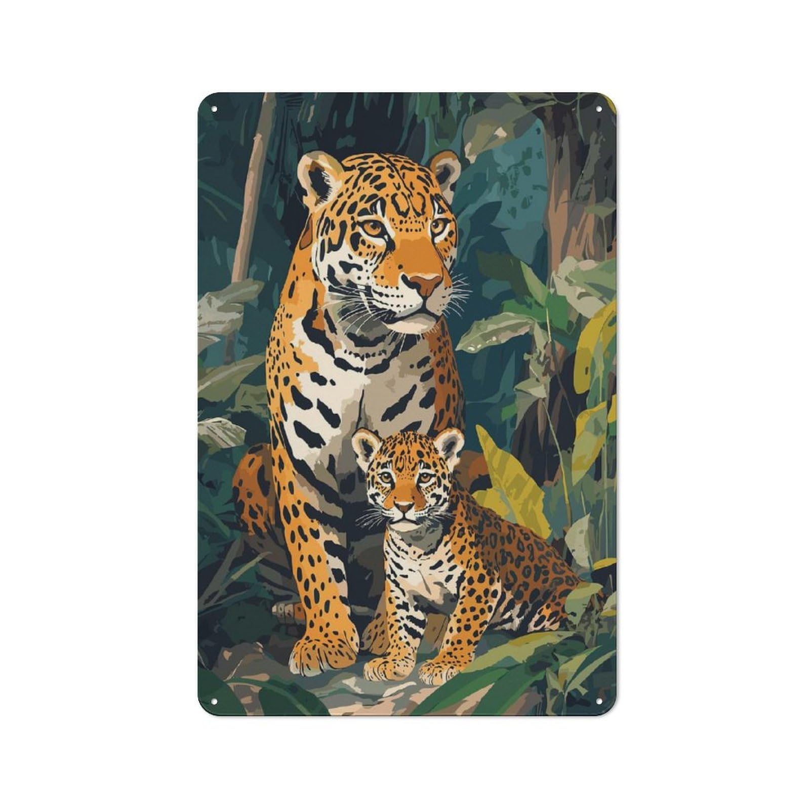 Junmoney Jaguar Mother And Cub Metal Wall Sign 30X20cm Featuring For Living Room Wall, For Metal Sign Collectors, For Garage And Workshop Walls
