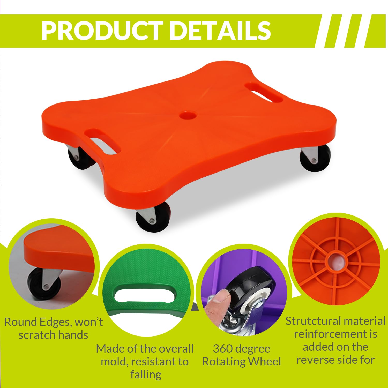 GISCO Sports Sitting Scooter Board with Handles for Kids & Children (Blue) | Plastic | Flat Sitting Scooter with Casters for Kids | Gym Activities Equipment Elementary School 1
