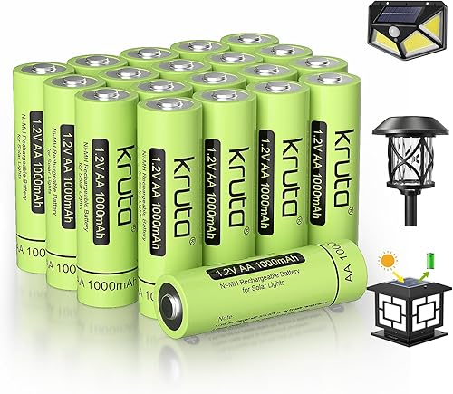 Miniatura 11 de Kruta Batería AA recargable para luces solares al aire libre, paquete de 12 unidades de 1.2 V NiMH 600 mAh precargada doble A batería solar para