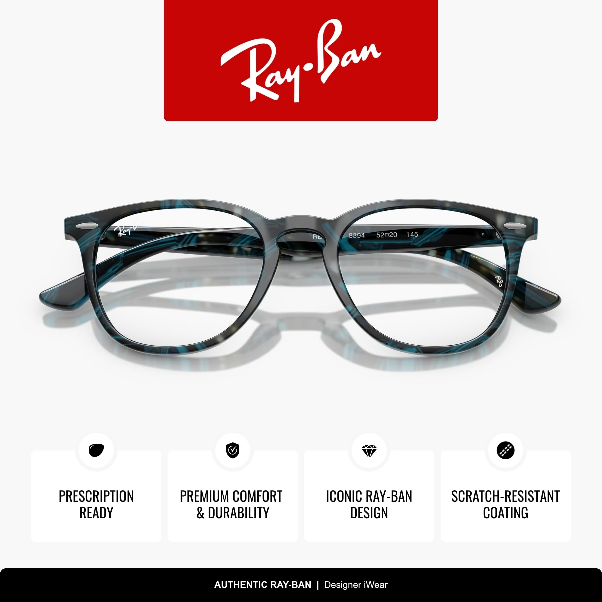 Ray-Ban Unisex Rx7159 Brillenfassungen auf Rezept, Transparente Linse, Blau, Fantasie/Grau/Demonstration, 50 mm