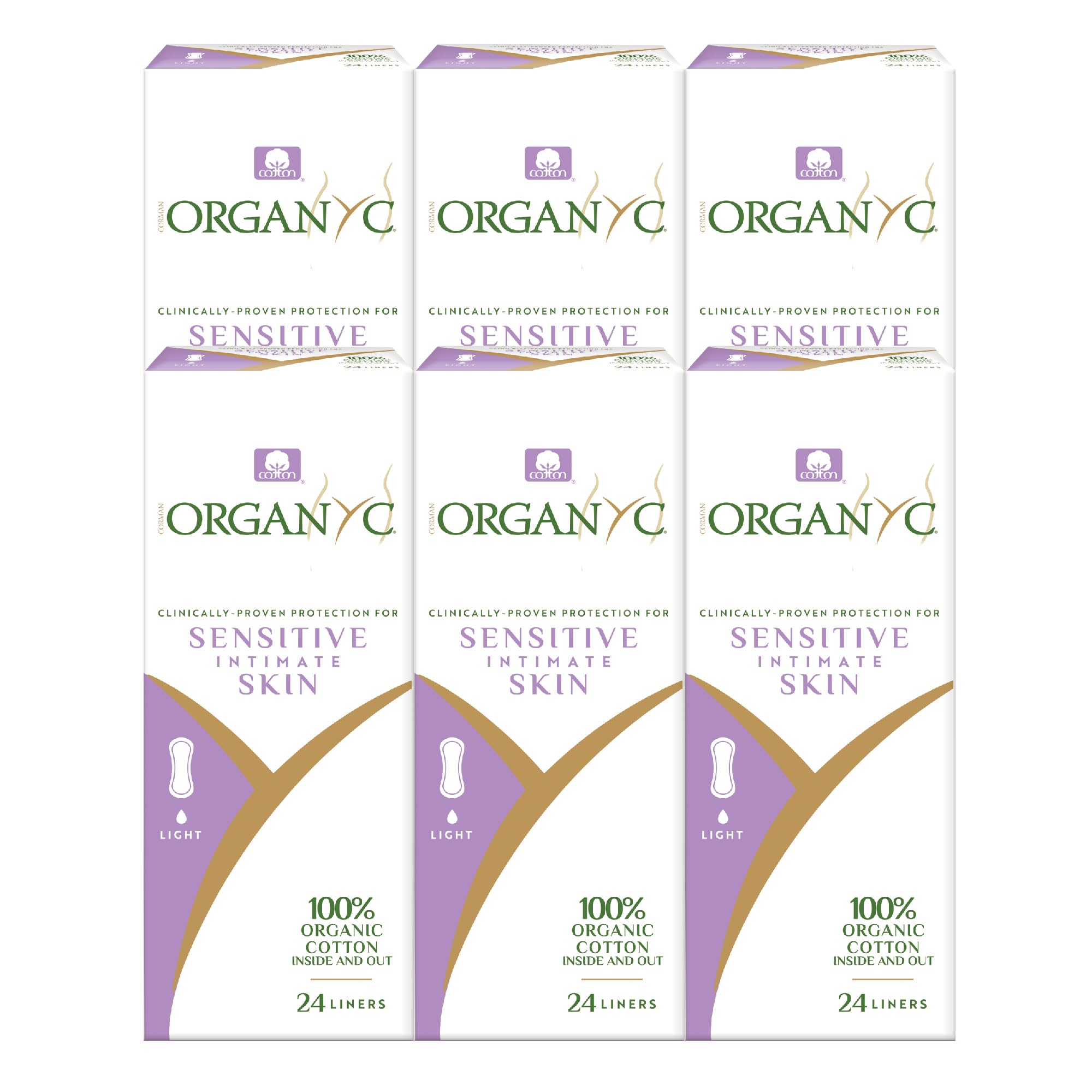 Organyc 100% algodón orgánico Panty Liners para piel sensible ORGST24-144COUNTS, 144 Count, Light Plus, 1