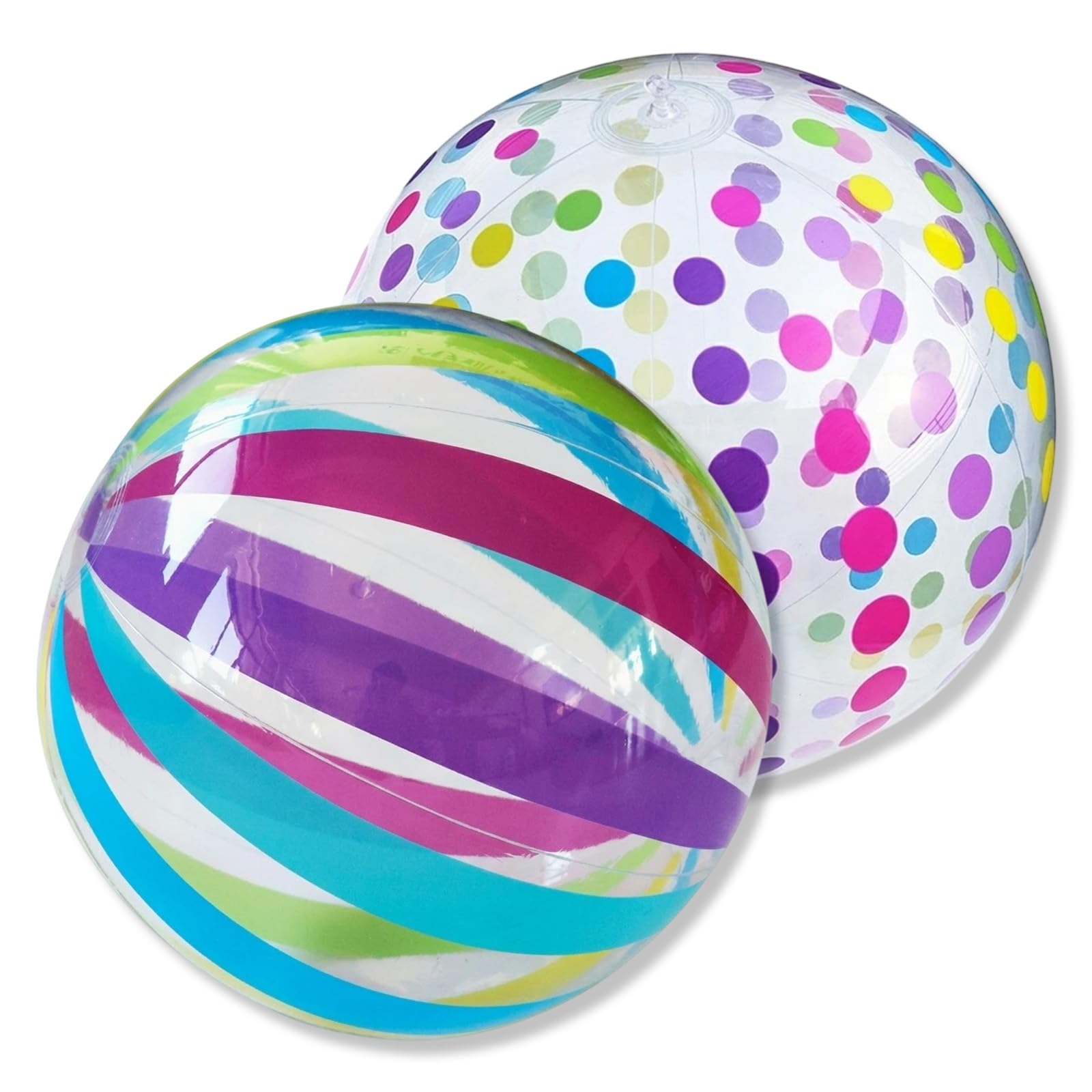LinCoo Beach Ball, Inflatable Ball, 2 Pcs 11 Inch Rainbow Polka Dots Transparent Sphere for Pool Games, Summer Decorations and Beach Activities Supplies
