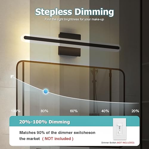 Miniatura 2 de Joosenhouse Moderna luz negra para tocador de baño, barra de luz de baño regulable 5CCT, luces LED de tocador sobre el espejo de 23.6 pulgadas, 20