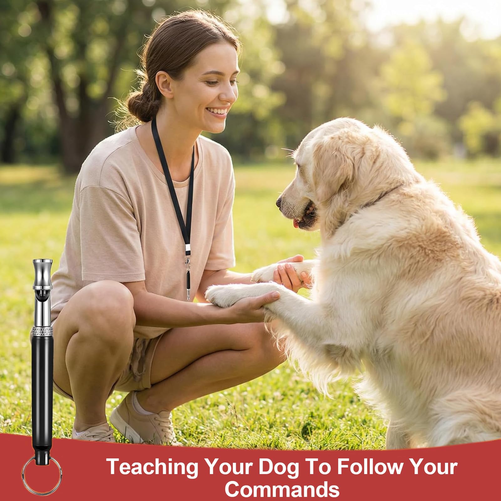 2 Fischietti per Cane (Nero & Bianco), Strumento di Addestramento Ultrasonico con Cinturino 49cm, per Richiamo e Addestramento Canino