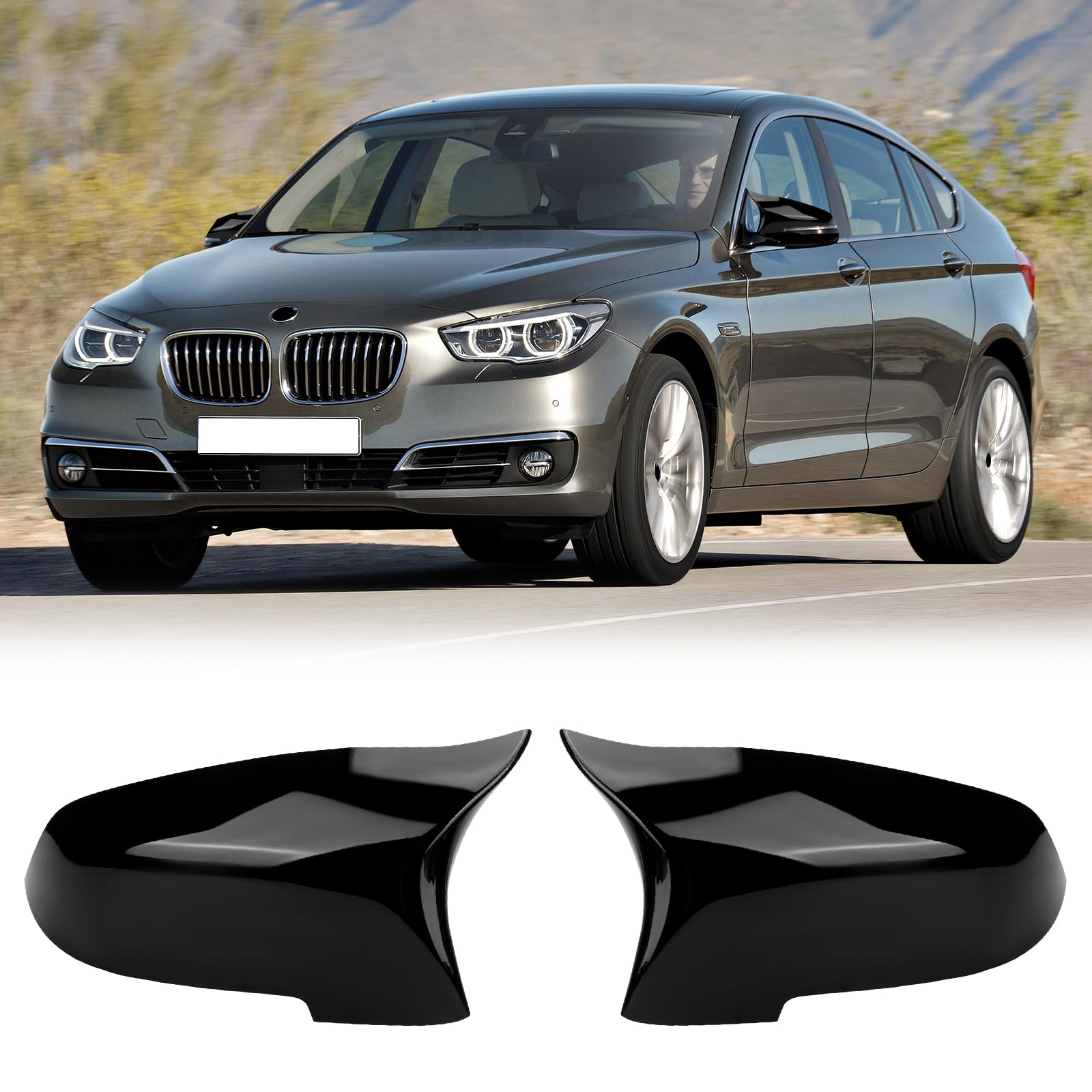 1 Par Tapa Cubierta del Espejo Reemplazar para BMW 5 Series F10/F11/6 Series F06/F12/F13/7 Series F01/F02, Tapa de Espejo Retrovisor Brillantes Negro