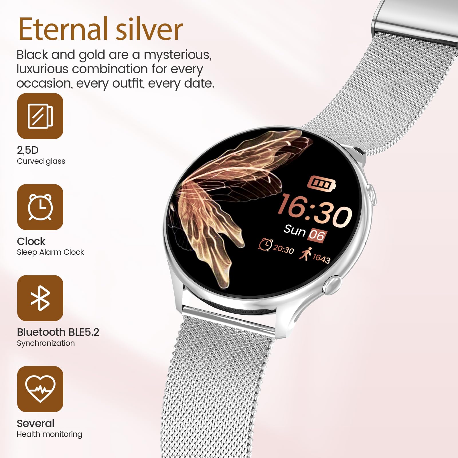 SLOKSFil 2024 Smartwatch Donna, Fitness Tracker con Contapassi, Sonno, Cardiofrequenzimetro, 1.39'' Orologio Smartwatch con Funzione Telefono, IP68 Smart watch Donna per Android & iOS