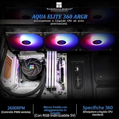 THERMALRIGHT Aqua Elite 360 ARGB Liquid CPU Cooler, 360 AIO Cooling Series Size, 3 x 120mm PWM Fans, S-FDB Bearings, for AMD/AM4/AM5, Intel LGA1150/1151/1155/1156/1200/2011/1700 - 2