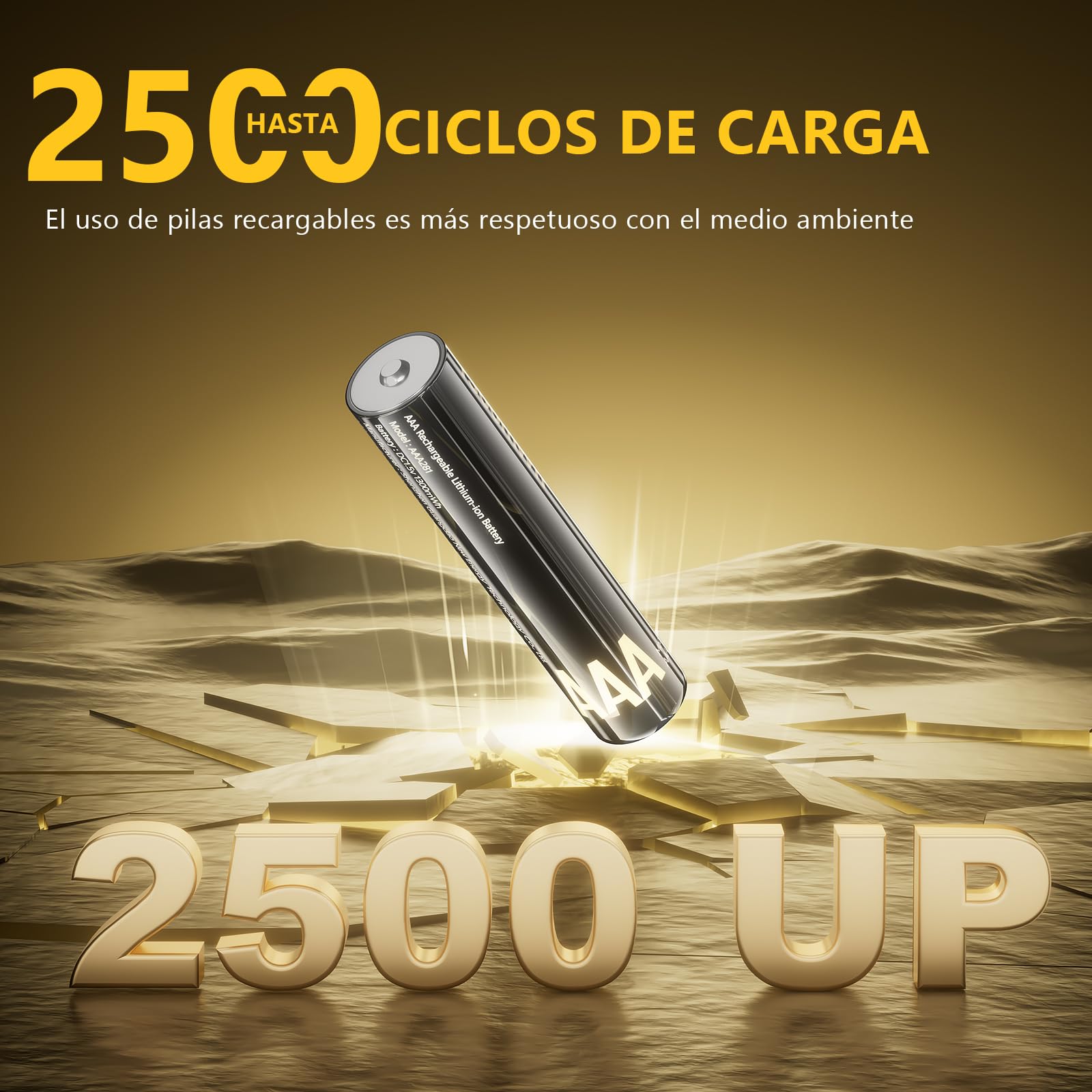 Kit de Pilas Recargables de Litio con Cargador (4 AA + 4 AAA) - Organizador de batería Alta Capacidad 3700 mWh - Hasta 2500 Ciclos de Vida - Incluye Cargador Rápido