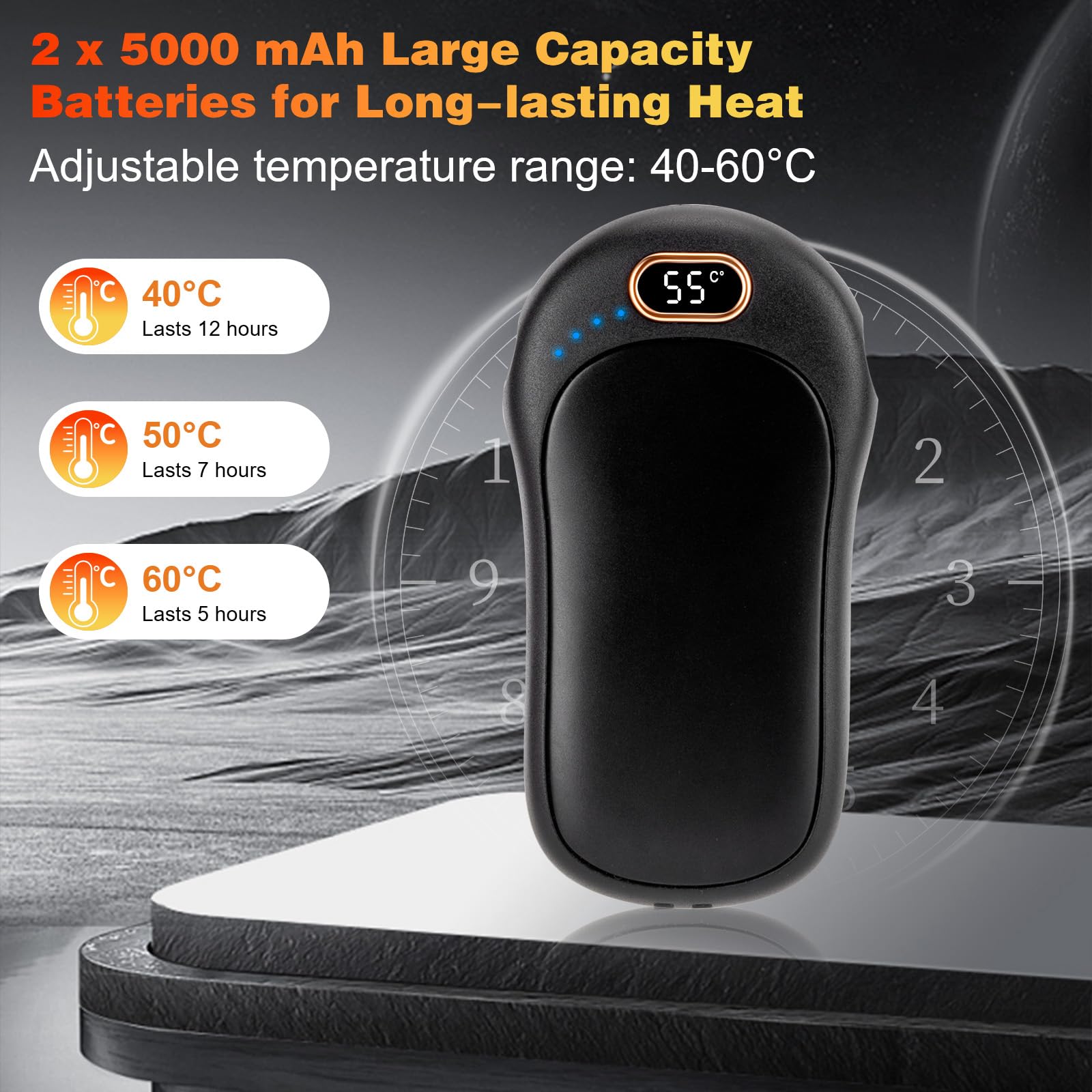 Scaldamani ricaricabili 2 Pezzi, Magnetico 12000mAh OUTJUT Scaldamani elettrici a riscaldamento lungo, Riscaldamento su due lati, Adatti per sport all'aria aperta, Campeggio, Golf, Regalo premuroso