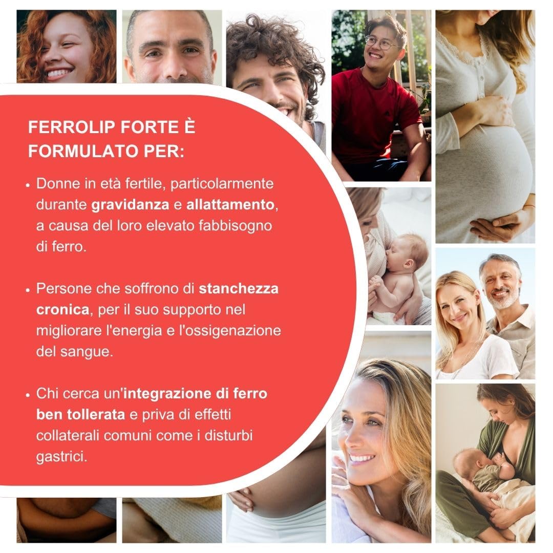 Ferrolip Forte Integratore Ferro e Acido Folico (30 Bustine Orosolubili al Limone) - Senza Fastidi Gastrointestinali - Privo di Sapore Metallico - Con Vitamina C e B12