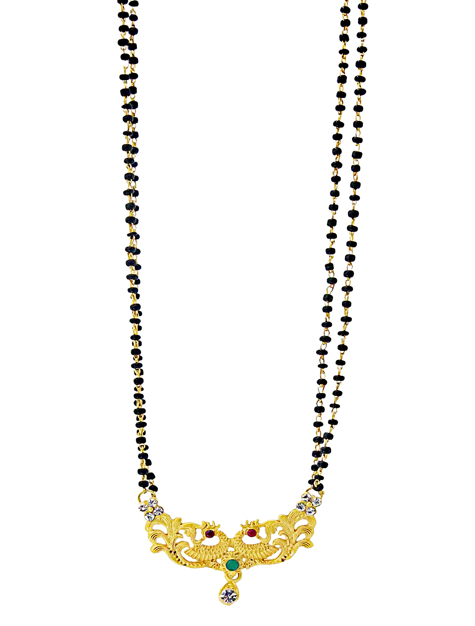 HR CREATION WOMEN FASHION GOLD MATT PLATING WITH GREEN AND RUBY,CRYSTAL STONE MANGALSUTRA