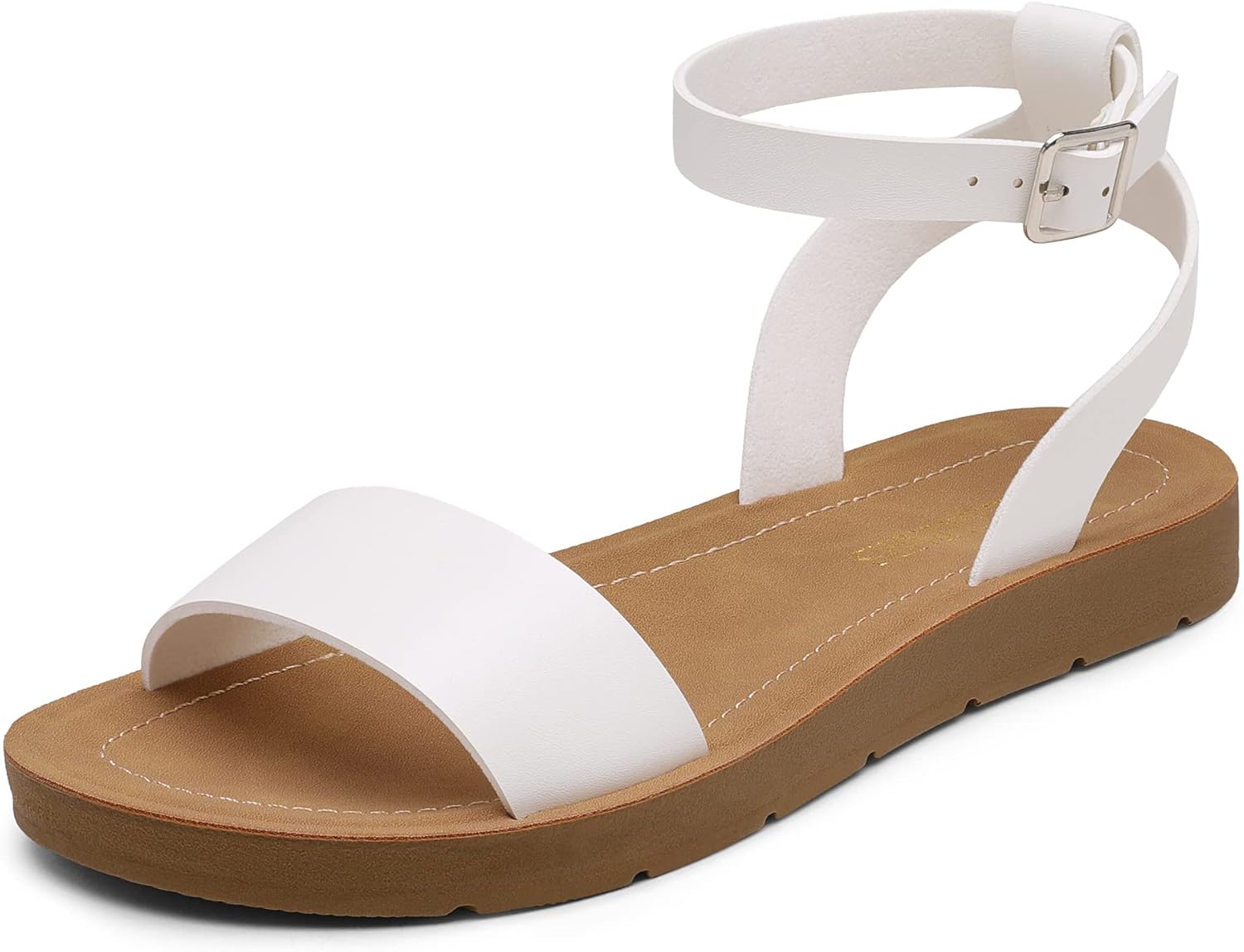 DREAM PAIRS Women’s One Band Ankle Strap Buckle Flat Sandals