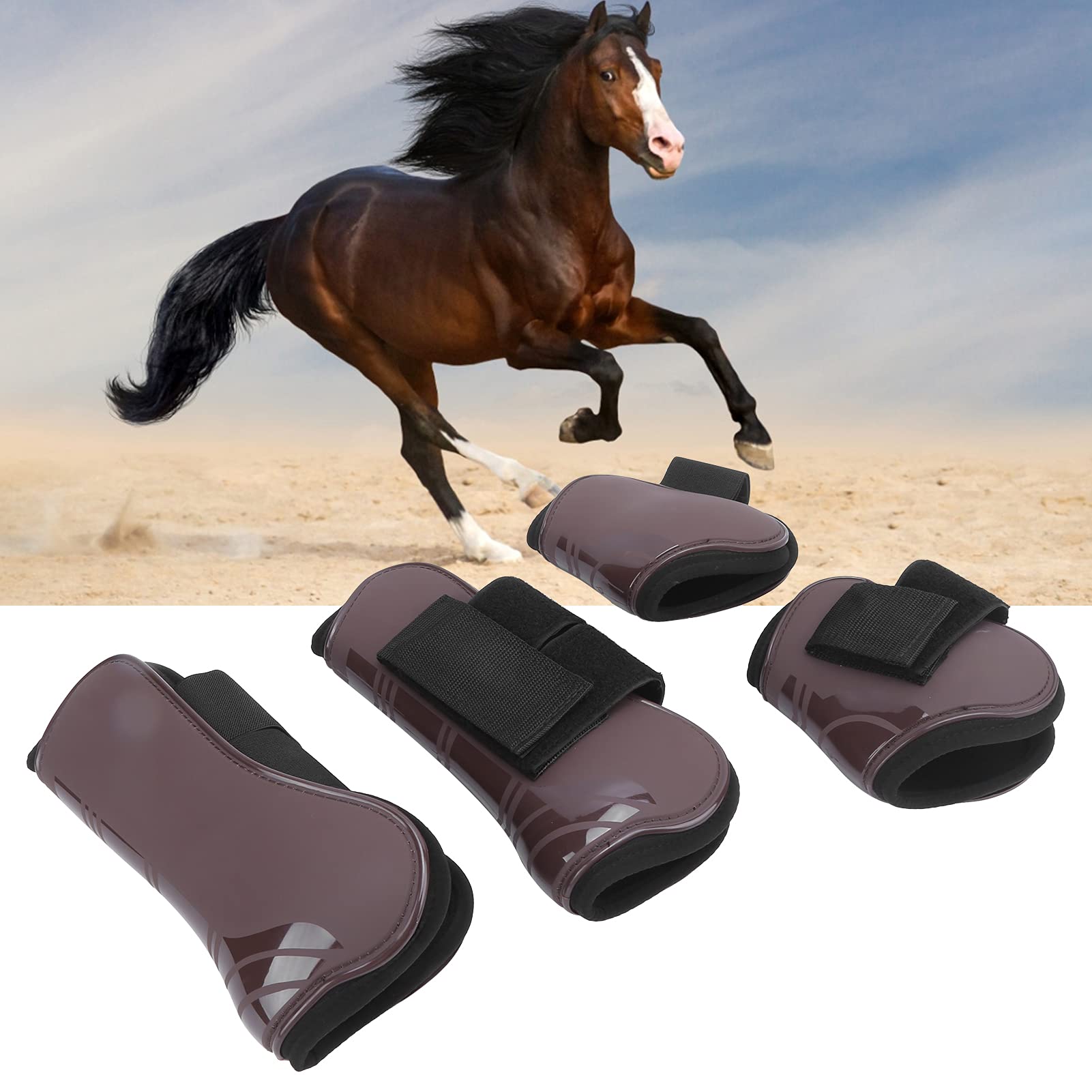 Paratendine del Cavallo Protezione per Le Gambe Paragambe per Cavallo Regolabile Elastico Ispessito in PU con Gancio in Nylon per Allenamento di Salto Anteriore Coppia Posteriore