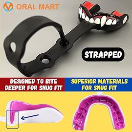 Oral Mart Vampire Fangs Strapped Youth Mouth Guard for Kids - Sports Mouthguard with Connected Strap for Ice Hockey, Football, Lacrosse, Taekwondo