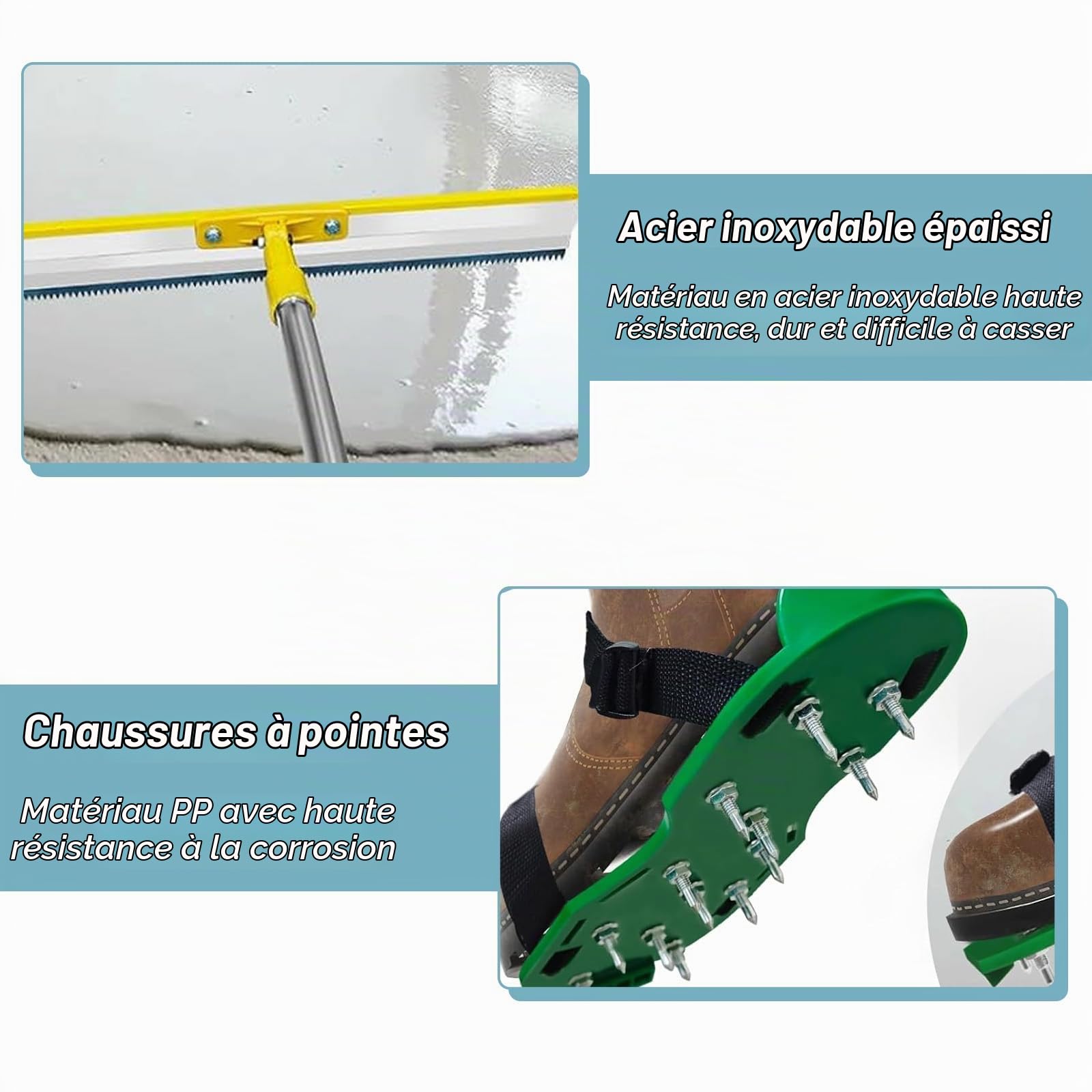 Kit D'outils de Ciment Autonivelant, Kit de Rouleau Debulleur Ragreage, Kit de Ciment Autonivelant avec Rouleau à Picots, Racloir, Chaussures à Crampons, Rallonge