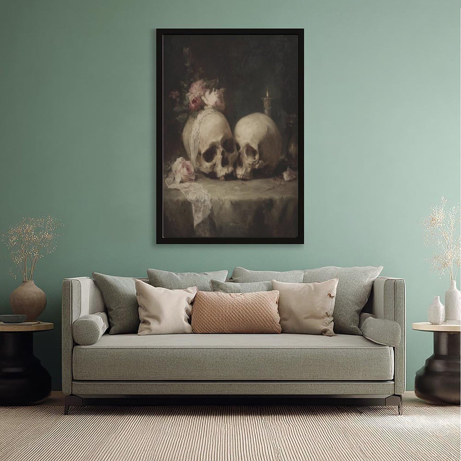 Poster gothique de couple de crânes sur toile pour décoration de chambre à coucher, bureau, chambre, cadeau 30,5 x 45,7 cm (L x l)