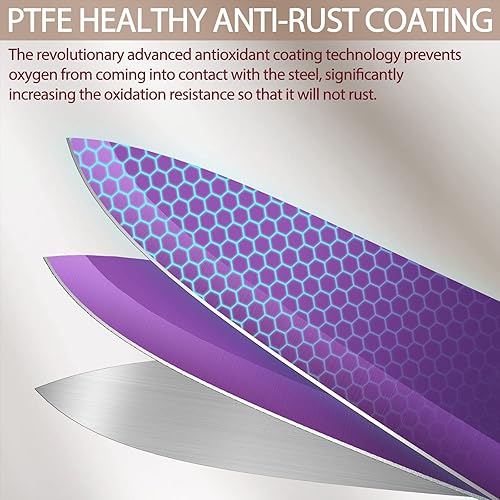 Miniatura 6 de Astercook Knife Set, 12 Pcs Color-Coded Kitchen Knives Set, 6 Color Anti-Rust Coating Stainless Steel Chef Knife Sets with 6 Blade Guards Dishwasher