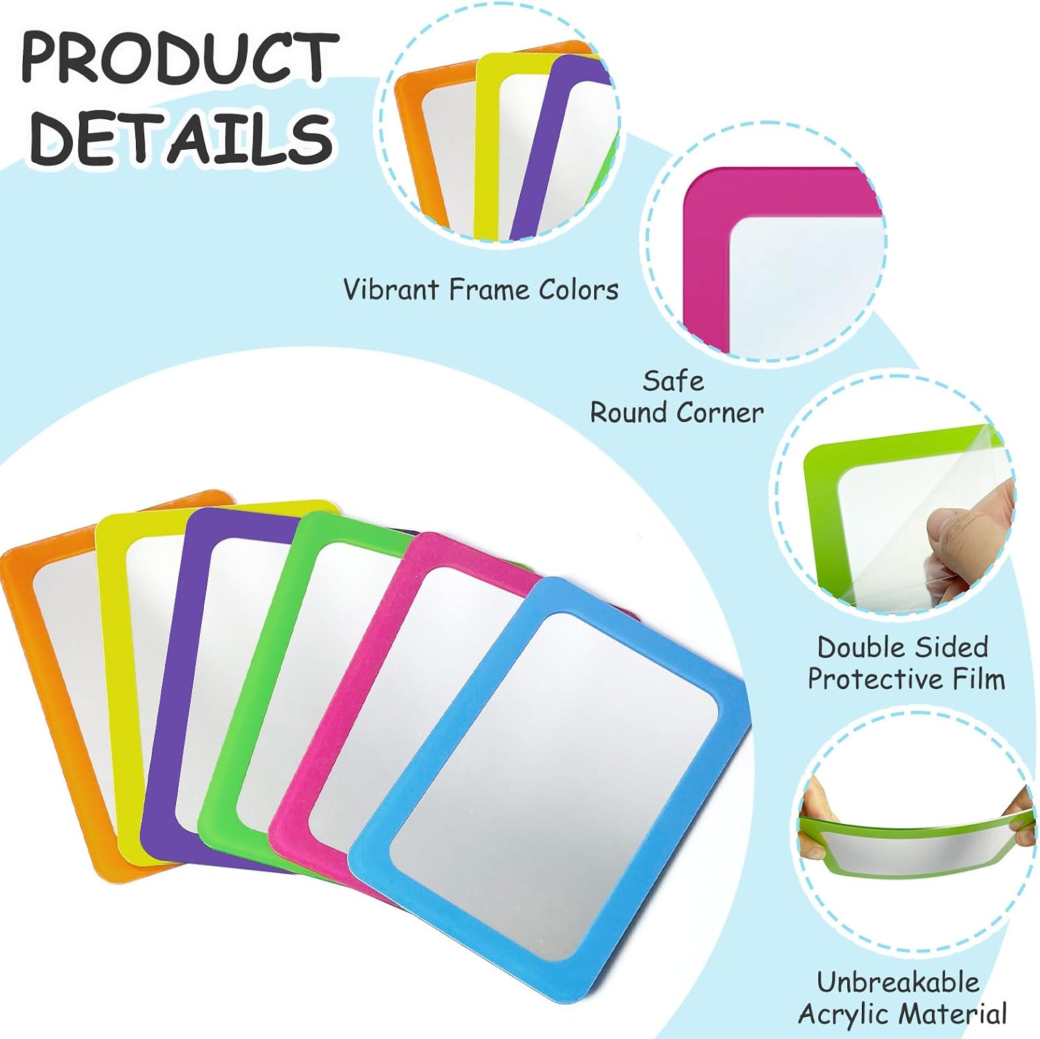 12 Pcs Shatterproof Double Sided Small Mirrors for Kids, 6 x 4 Inches Round Corners Square Mirror for Preschool Facial Expression School Classroom Bathroom DIY Crafts