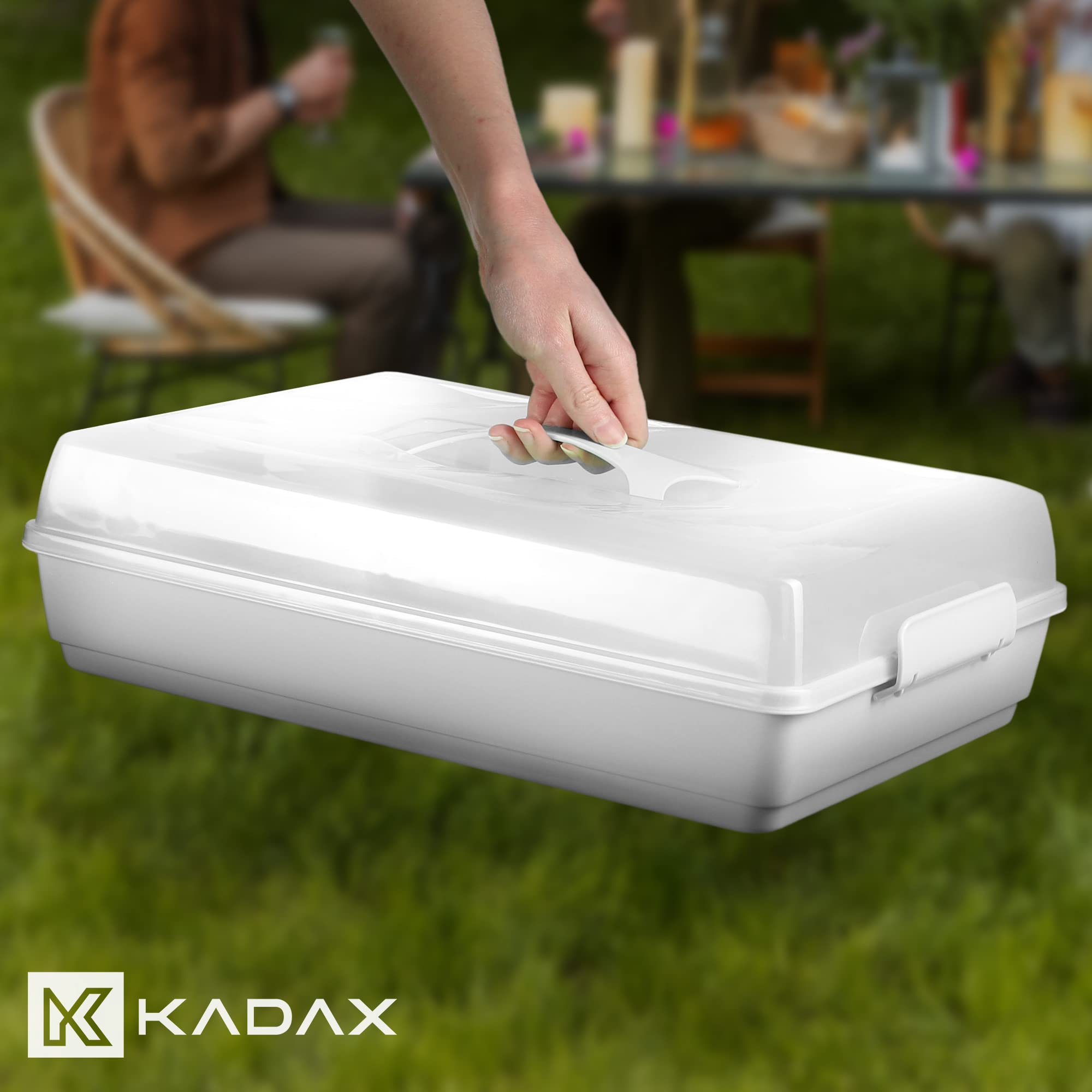 KADAX Scatola per torte rettangolare, 43 x 30 x 12,5 cm, contenitore per torte in plastica, con coperchio, muffin, scatola per alimenti (grigio)