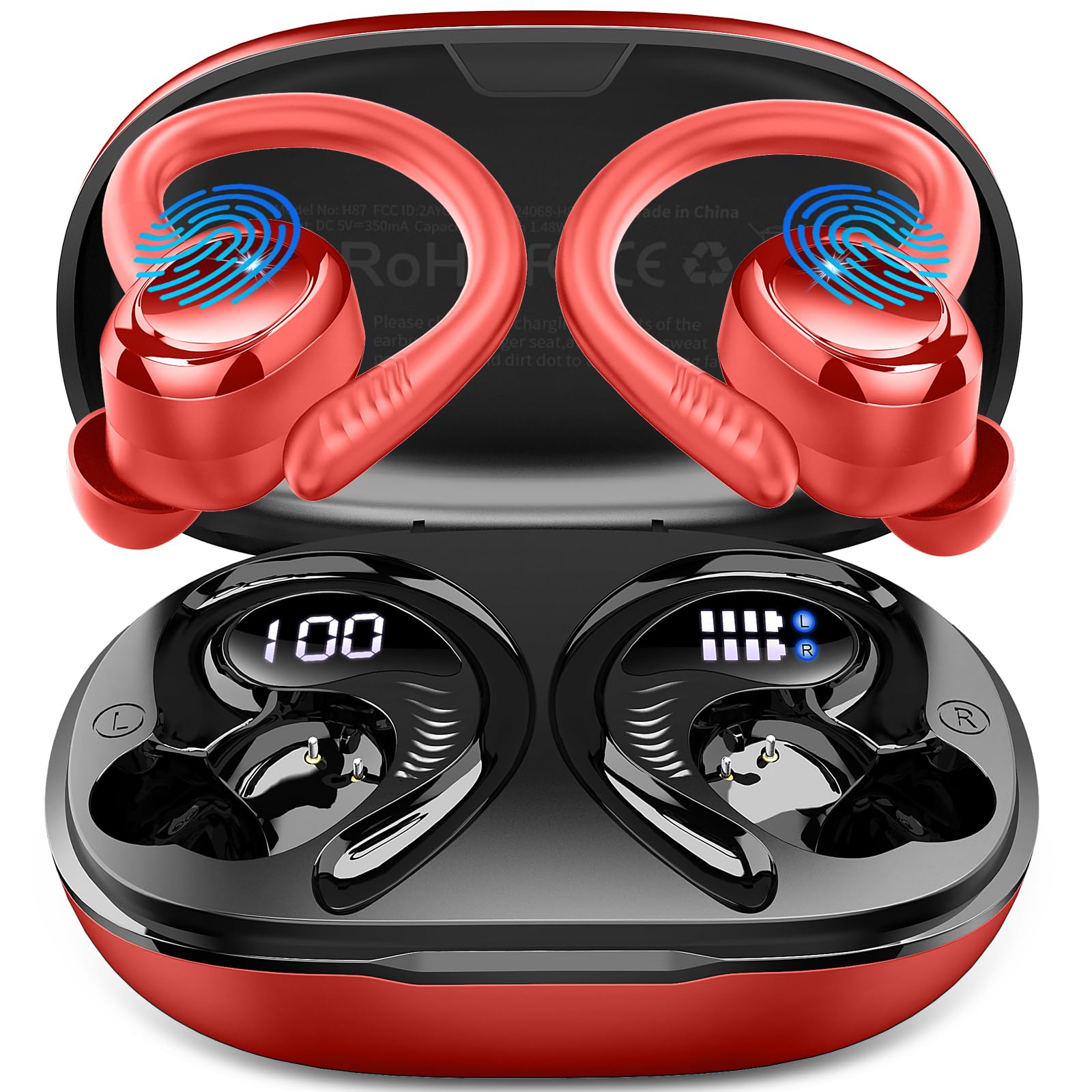 Ecouteurs Bluetooth sans Fil Sport, 2026 Écouteur Bluetooth 5.4 avec 4 ENC Mic, 60+Hrs Ecouteurs sans Fil HiFi Stéréo, IP7 Étanche Oreillette Bluetooth Running, USB-C Charge Rapide, Écran LED Casque