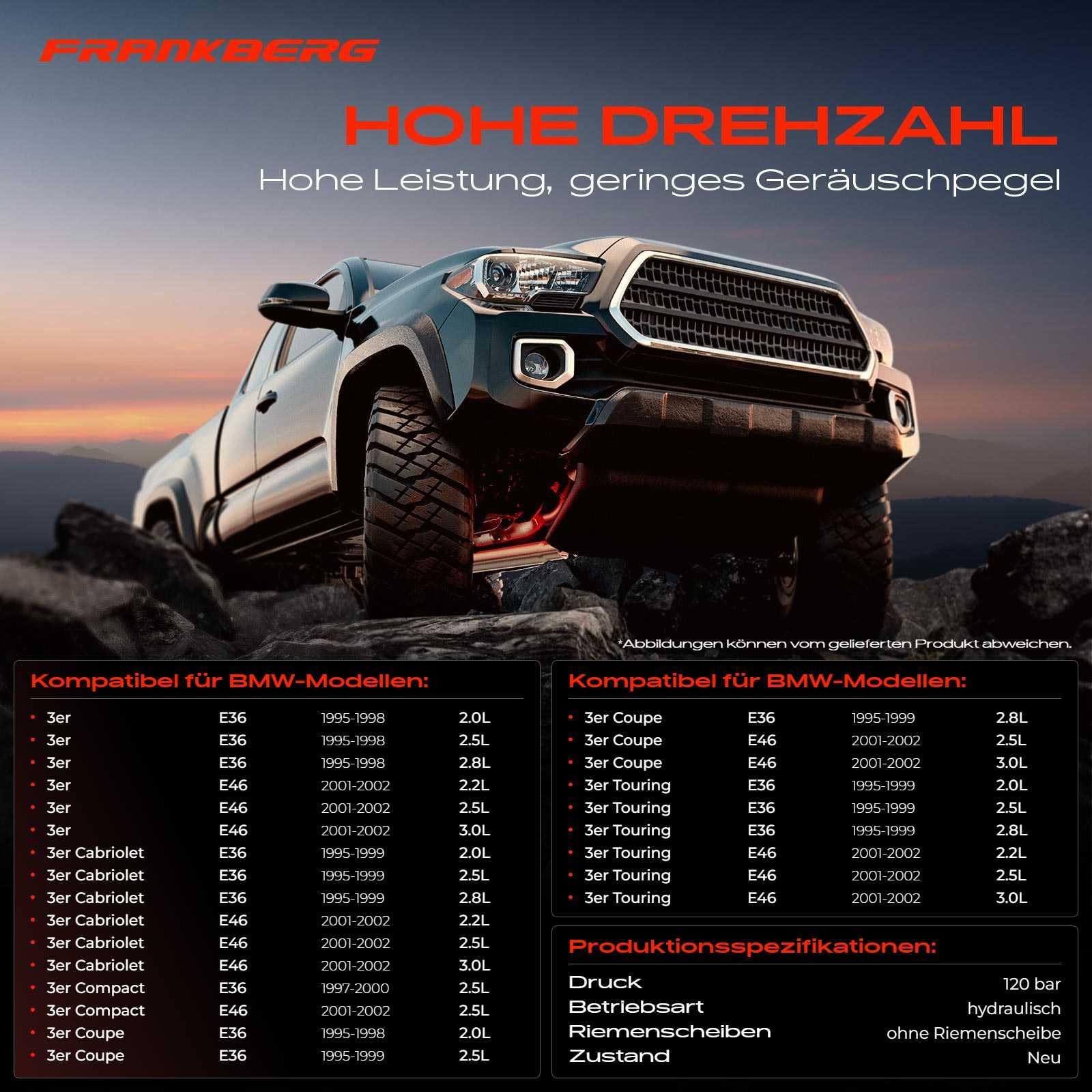 Frankberg Bomba de la dirección asistida Compatible con Serie 3 cabrio E46 Serie 3 E46 Serie 3 Touring E46 Serie 3 cabrio E36 Serie 3 Coupé E46 Replace# 32411094965