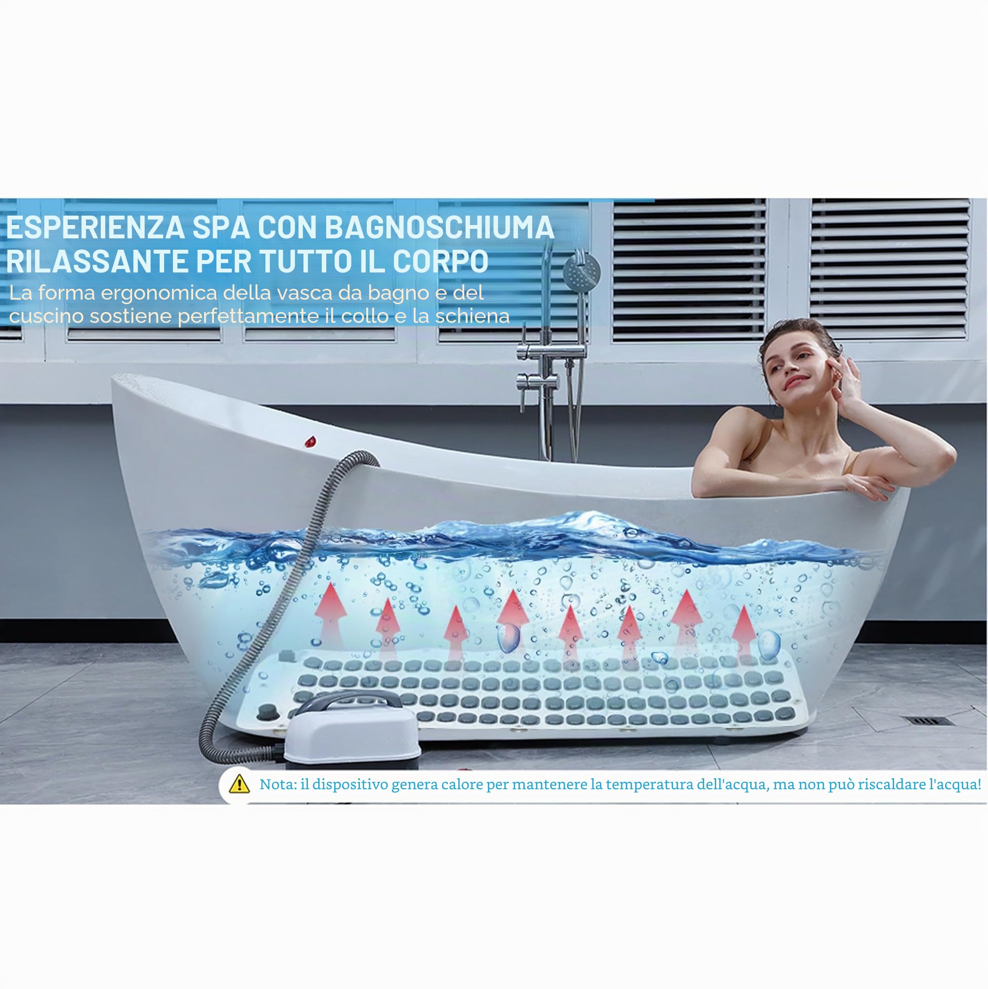 Tappetino da bagno per massaggi e surf, antiscivolo, per idroterapia, con 9 marce, cuscino gonfiabile e telecomando per massaggi a tutto il corpo