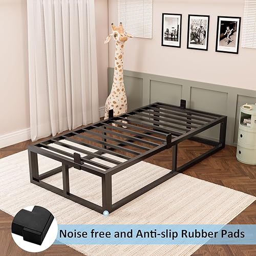 Miniatura 47 de Base de cama Queen de 10 pulgadas con soporte de listones de acero, plataforma de metal de perfil bajo, base de colchón de soporte de colchón, no