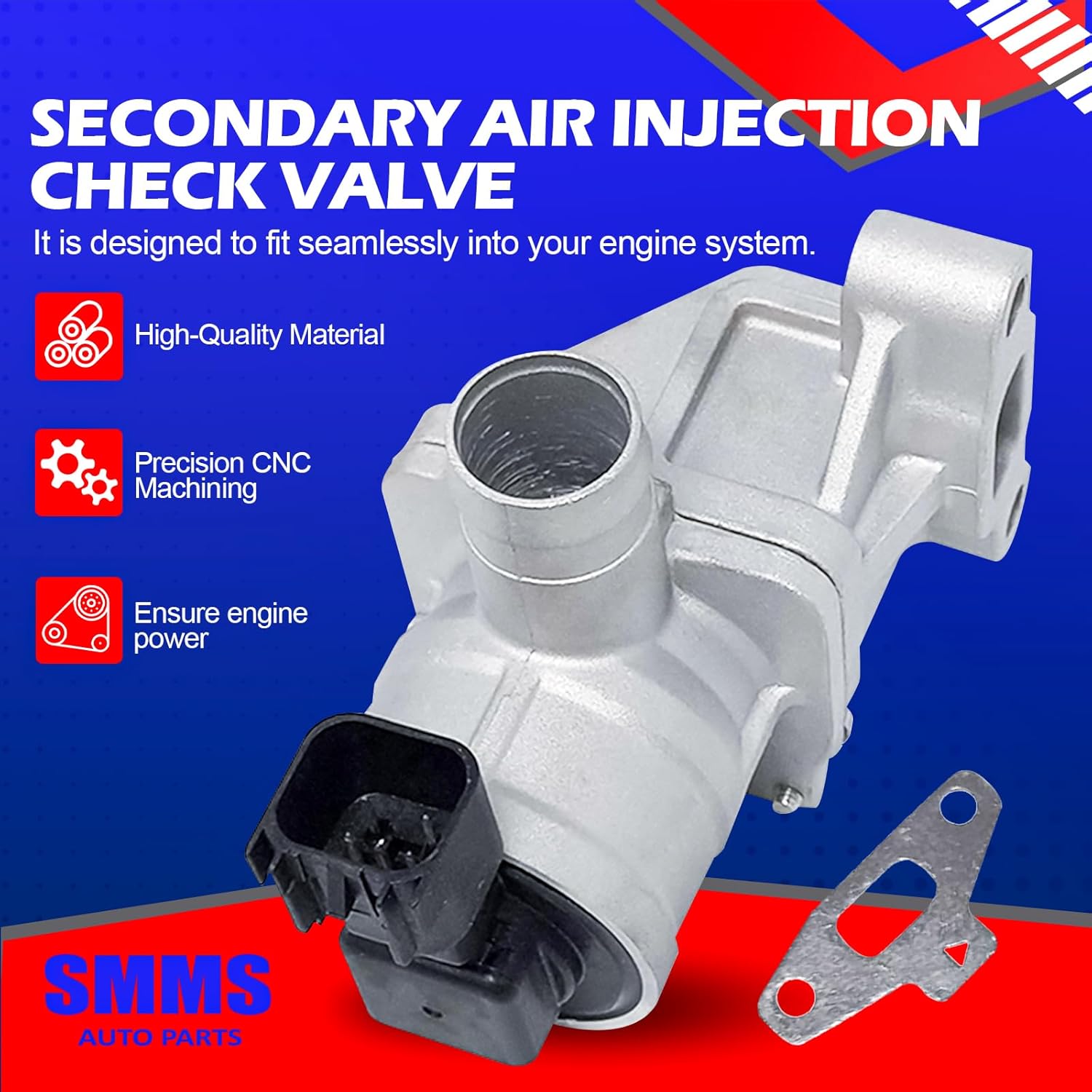 SMMS 911-150 Secondary Air Injection Check Valve for 4.2L Gas Engine Compatible with Chevy Trailblazer, Buick Rainier, GMC Envoy, Saab 9-7x, 2006-2009 Replaces OE: 12619110