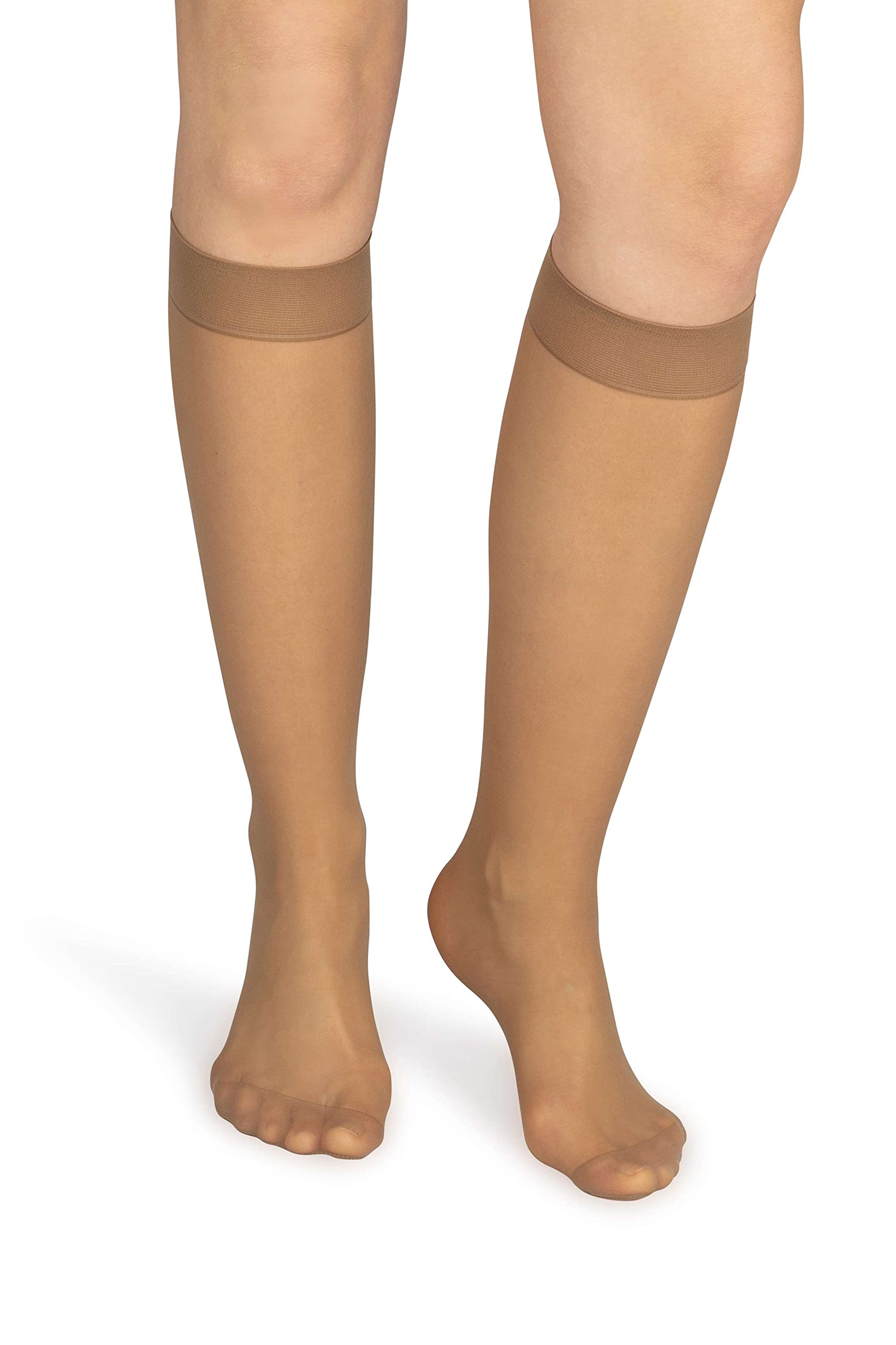 NOQ Women Socks Ladies Knee-highs Plain 20 DEN Pressure-Free Matte Smoothing with Comfort Top One Size Two Pairs Balm, Brasil